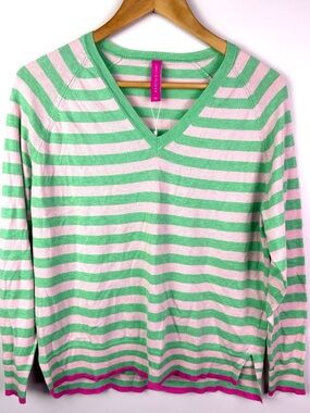 NWT Zaket & Plover Striped V-Neck Sweater in Mint Green and Light Pink size M